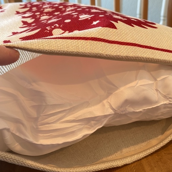 Both New! Pillow cover + insert 18”X 18”, “Merry Christmas”, tree/snowflakes - Picture 10 of 11